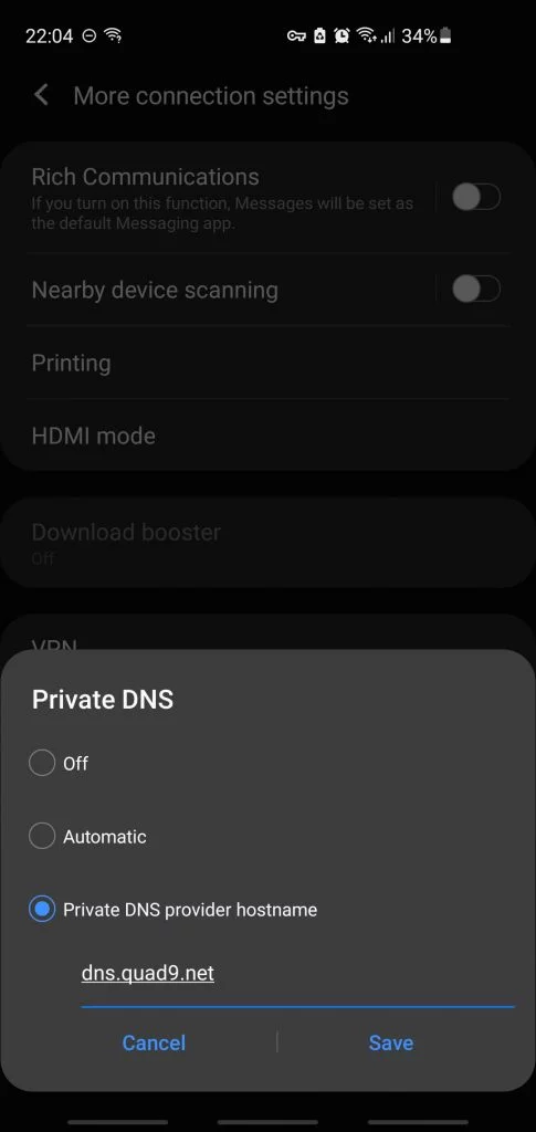 9.9.9.9 Private DNS setup on Android