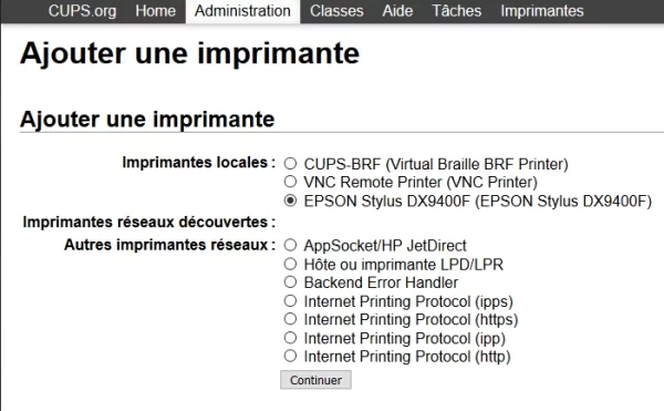 Etape 3: Déclaration d'une nouvelle imprimante