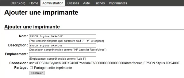 Etape 4: Nommage de l'imprimante en cliquant partage
