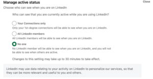 LinkedIn Privacy - Manage active status