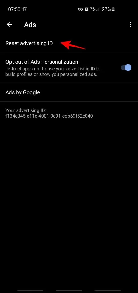 Restablecer manualmente el ID de publicidad en Android
